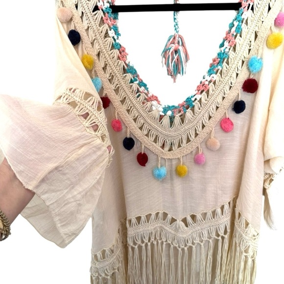 SHEIN Crochet Deep V-Back Tassel Cover Up  Swim Beach Lightweight Bohemian XL - Picture 8 of 9